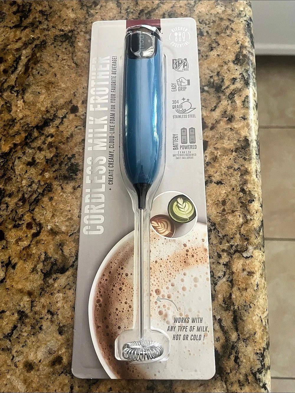 mod Cordless Milk Frother Blue NWT